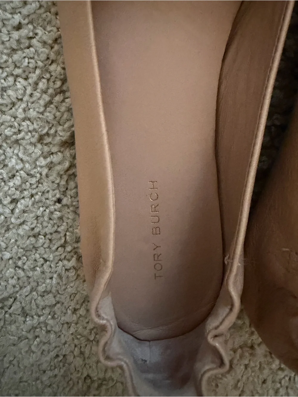 Tory Burch Beige Leather Ballet Flats with Gold Logo